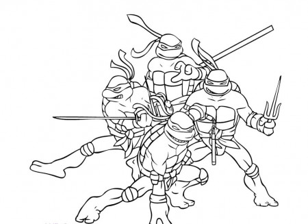 Four Ninja Turtle Combat Ready Coloring Page - Teenage Mutant 