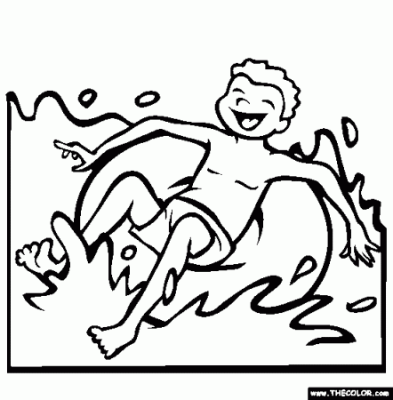 boy at water park in the water coloring page