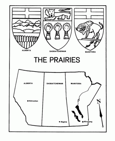 Canada Day - The Prairies - Maps / Coat of Arms Coloring Pages 