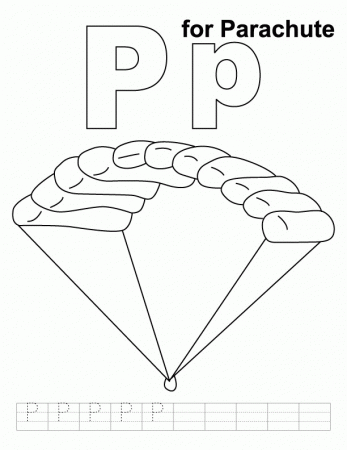 P for parachute coloring page with handwriting practice | Download 