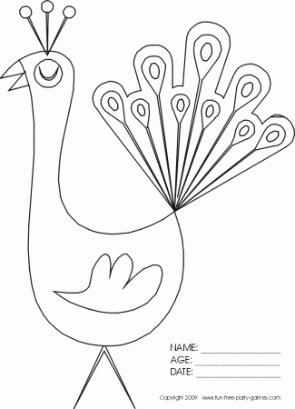 Free Coloring Activity: Cartoon Peacock by Fun Free Party Games