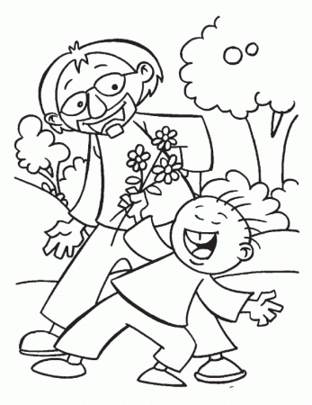 Making fun with father in a garden coloring page | Download Free 