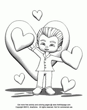 Boy with Hearts - Free Valentine's Day Coloring Pages for Kids 