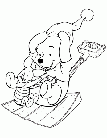 Pooh Bear And Piglet Sledding On Shovel Coloring Page | Free 