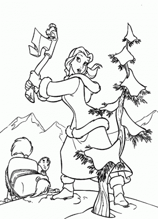 Belle Wants a Christmas Tree Beauty and The Beast Coloring Page 