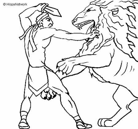Gladiator versus a lion coloring page - Coloringcrew.com