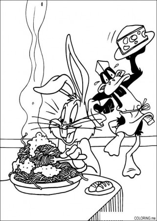 Coloring page : Bugs bunny and Daffy duck and spaghetti - Coloring.me
