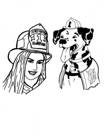 Sparkles the Fire Safety Dog and Firefighter Dayna Coloring Page