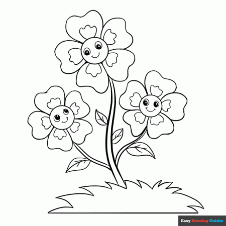 Cartoon Flowers Coloring Page | Easy Drawing Guides