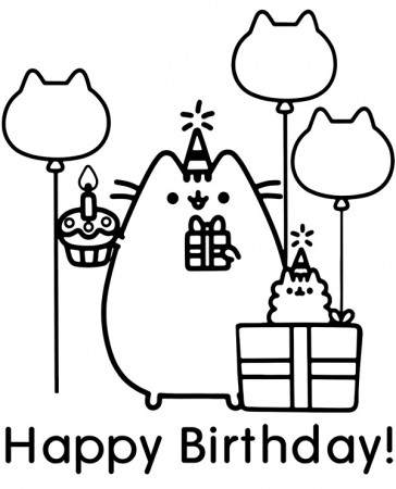 Pusheen birthday card coloring page - Topcoloringpages.net