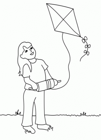 A Girl Holding a Kite Spools Coloring Page - Free & Printable ...