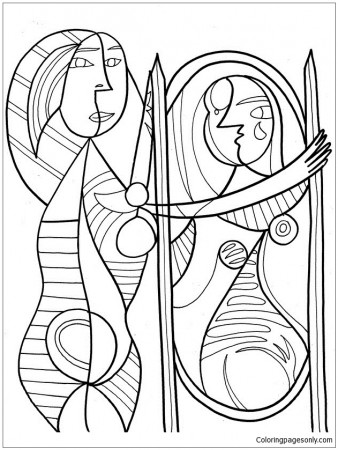 Girl Before A Mirror - Pablo Picasso Coloring Page - Free Coloring ...