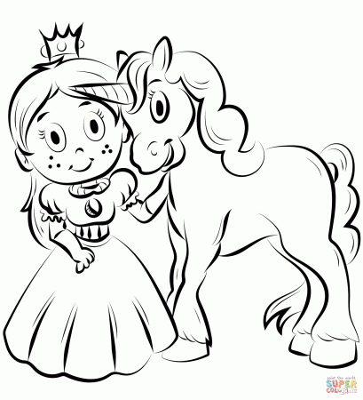 Princess with Unicorn coloring page | Free Printable Coloring Pages