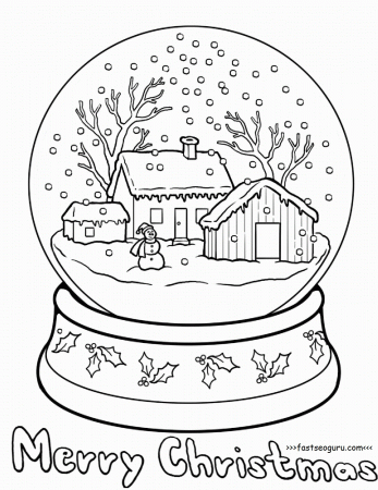 Printable christmas snow globe coloring pages for kids