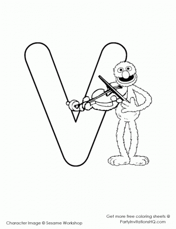 Violin - Letter V - Sesame Street Alphabet Coloring Page