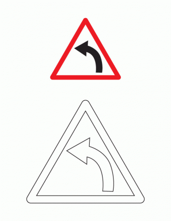 Left hand curve traffic sign coloring page