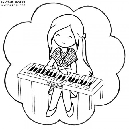Girl Playing Piano Coloring Page | Playing piano, Piano ...