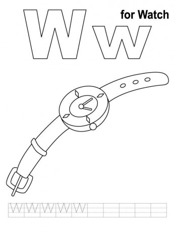 W for watch coloring page with handwriting practice ...