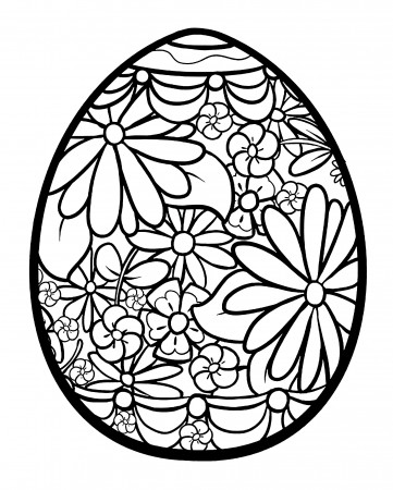 Easter egg with flowers - Easter Adult Coloring Pages
