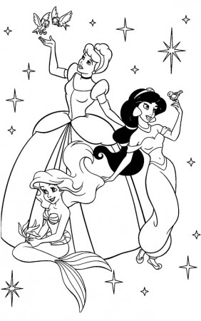 Ariel, Jasmine and Cinderella as Disney Princesses Coloring Page ...