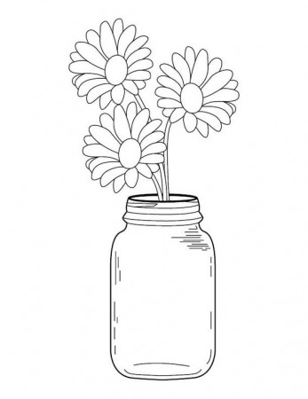Mason Jar Daisy Bouquet Coloring Page | Etsy