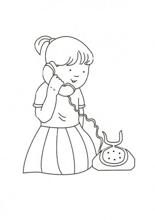 Free Coloring page of a girl on a phone | www.FreeColoringPagesFun.com