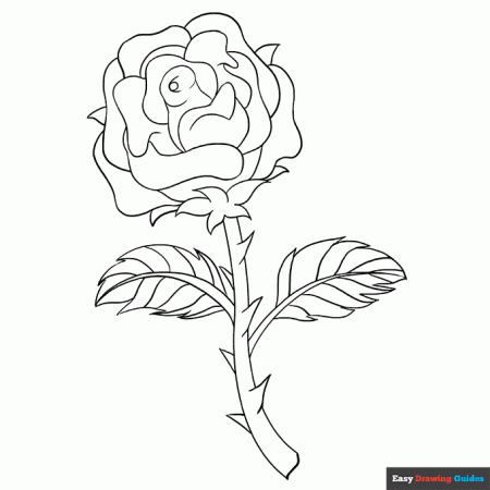 Rose with Stem Coloring Page | Easy Drawing Guides