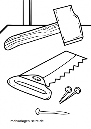 Coloring page tool - hammer saw nails - free coloring pages