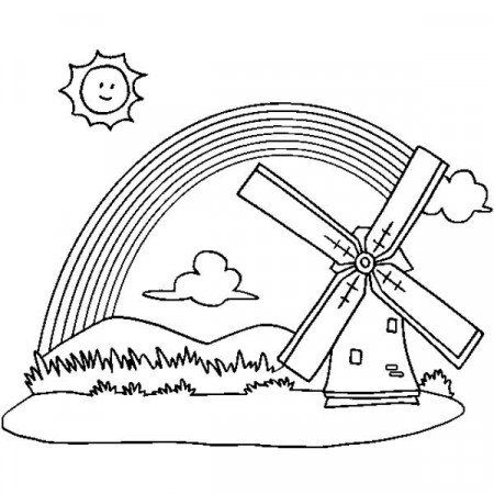 A Panoramic View Of Rainbow And A Windmill Coloring Page - Download & Print  Online Coloring Pages for Free | Color Nimbus