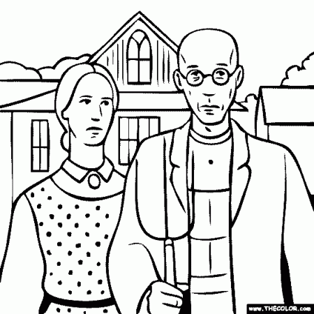 Easy American Gothic Coloring Page