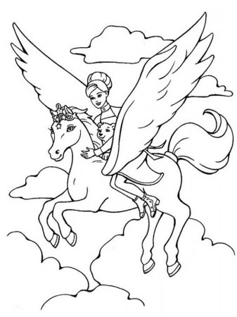 Barbie Ride The Magical Pegasus Coloring Page | Kids Play Color