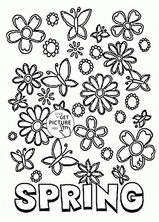Many Spring Flowers coloring page for kids, seasons coloring pages ...