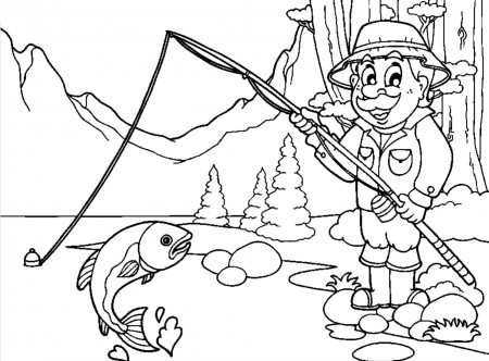 Fisherman on a Lake Landscape Coloring Page - Free Printable Coloring Pages  for Kids