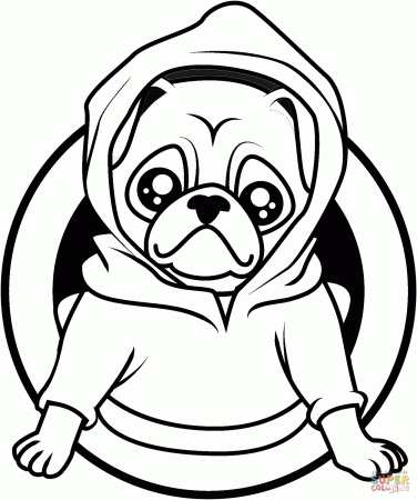 Pug in a Hoodie coloring page | Free Printable Coloring Pages