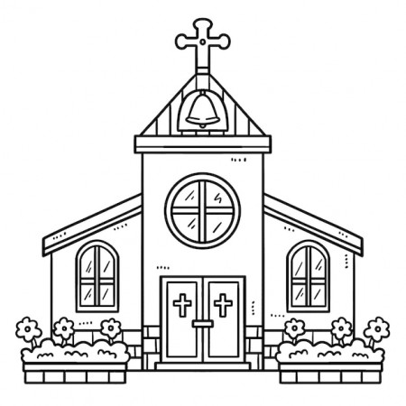 Premium Vector | Christian church isolated coloring page for kids