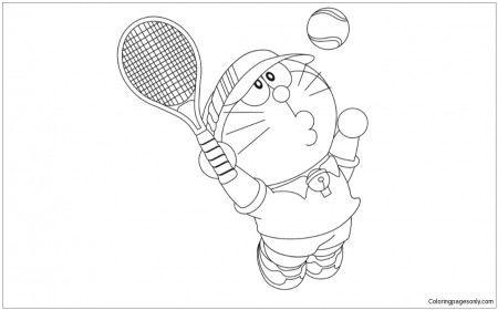 Doraemon is playing tennis Coloring Page - Free Coloring Pages Online