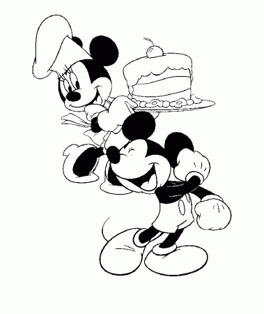 Mickey Mouse And Minnie Bring Cake Coloring Pages For Kids #e5h ...