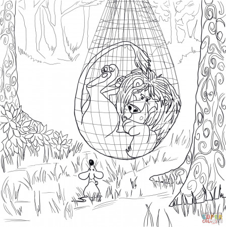 The Lion Trapped in the Net coloring page | Free Printable ...