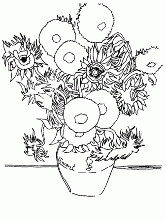 Sunflowers by Vincent van Gogh Coloring Page