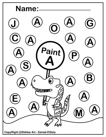 Set of ABC Dinosaur Trex Activity Paint a Dot Preschool Coloring sheets