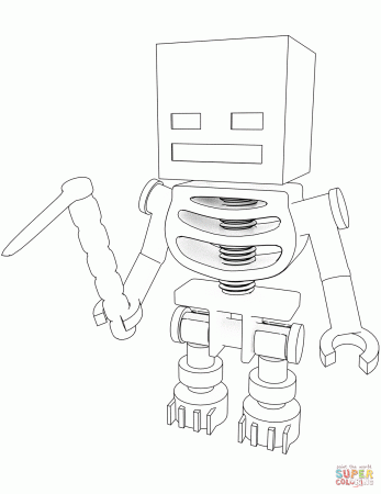 Minecraft Skeleton with Hoe coloring page | Free Printable Coloring Pages