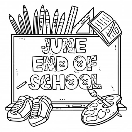 Premium Vector | June end of school isolated coloring page for kids