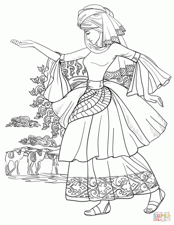 Arab Woman Dancing coloring page | Free Printable Coloring Pages