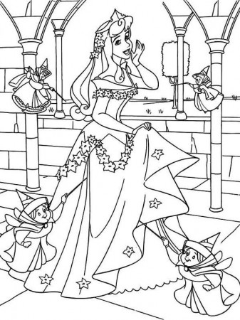 Princess Aurora with Four Cute Pixie Coloring Page - Free ...