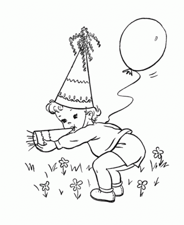 BlueBonkers - Kids Birthday Party Coloring Page Sheets - party hat, balloon  and horn - Free Printable birthday party fun, coloring pages
