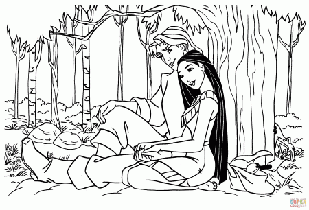 True Love of Pocahontas and Captain coloring page | Free Printable ...