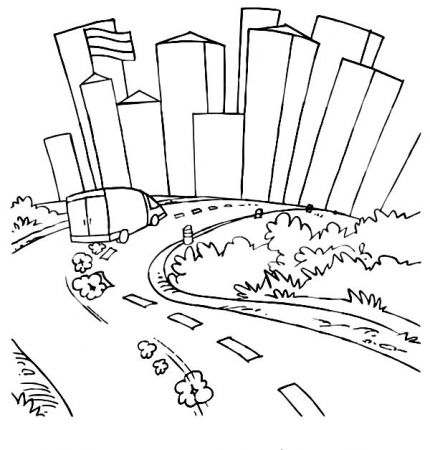 A Van Running Fast At City Road Coloring Page : Coloring Sun | Coloring  pages, Coloring pictures, Online coloring