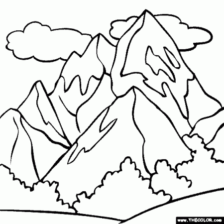 Mountain coloring page | color a snowy mountain