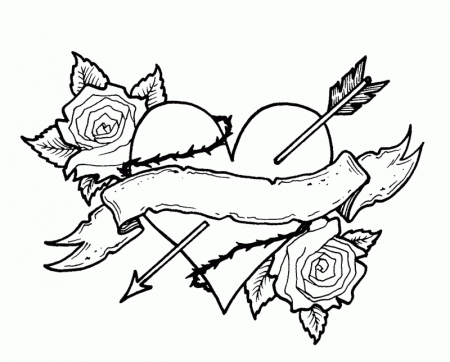 Coloring Pictures Of Roses And Hearts - High Quality Coloring Pages