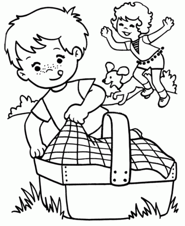 Print Children Picnic Spring Activities Coloring Pages or Download ...